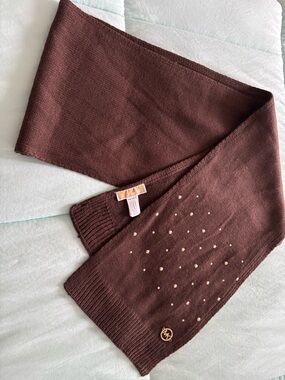 MICHAEL Kors Brown Knit Studded Scarf w/Gold MK Logo